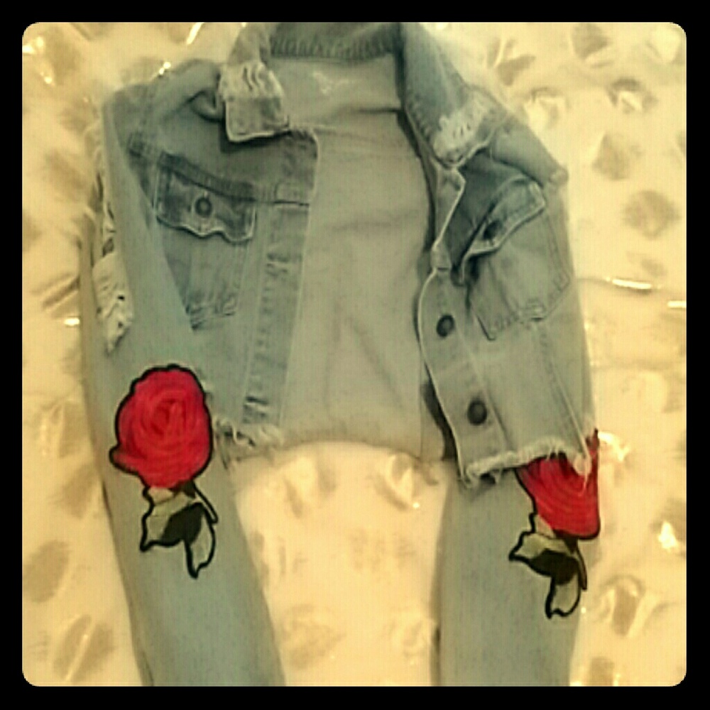 Rose Crop Top jean jacket